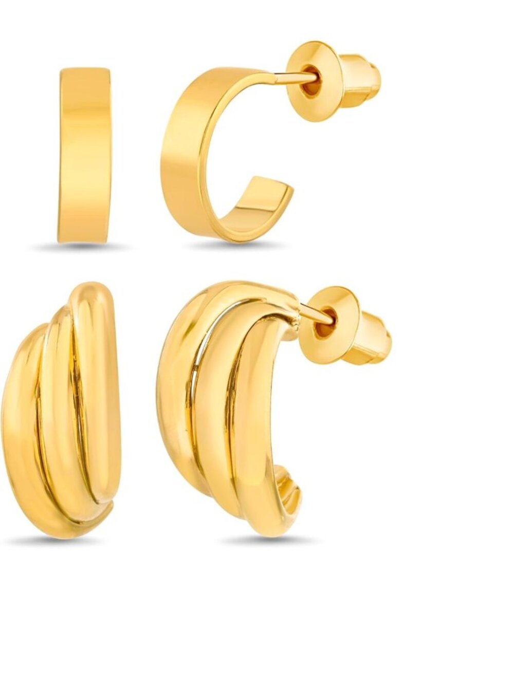 Waterproof Chunky Gold Plated Hoop Earrings Set for Women - 17-19 mm Stylish